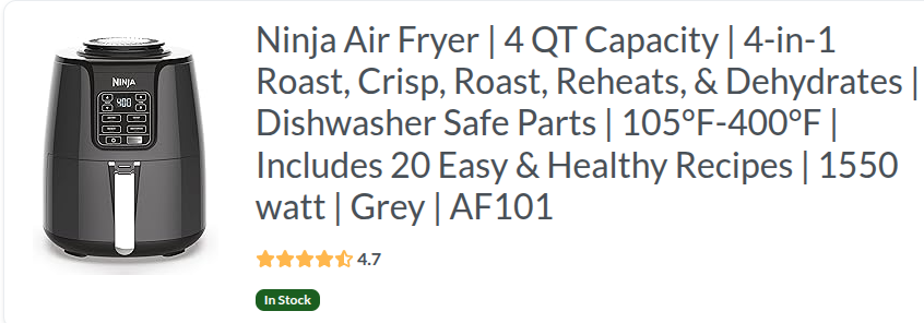 Ninja Air Fryer (model AF101), a 4-quart grey air fryer with a digital control panel.