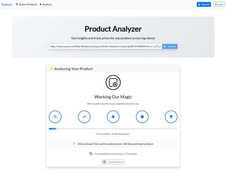 Loader displayed while Bubeph analyzes the product URL