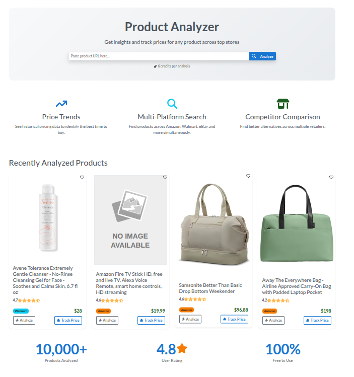 Bubeph's Product Analyzer page where you paste a product link to get instant product insights.