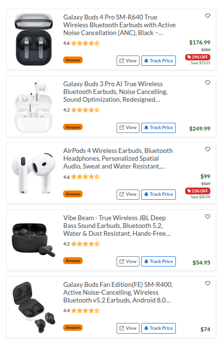 Bubeph search results showing product prices and listings across multiple stores, allowing side-by-side price comparison.